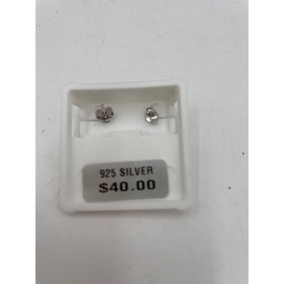 Sterling Silver "V" Shape Stud Earrings Sparkling Cubic Zirconia Accent 1/4" - Picture 3 of 3